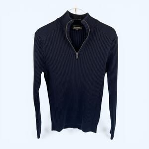 Express Men's Size Medium Navy Quarter Zip Ribbed Knit Pullover Sweater